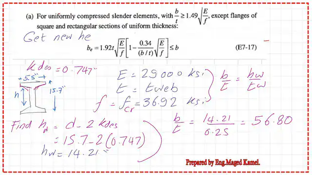 Estimate the Modified web depth based on new fcr value.