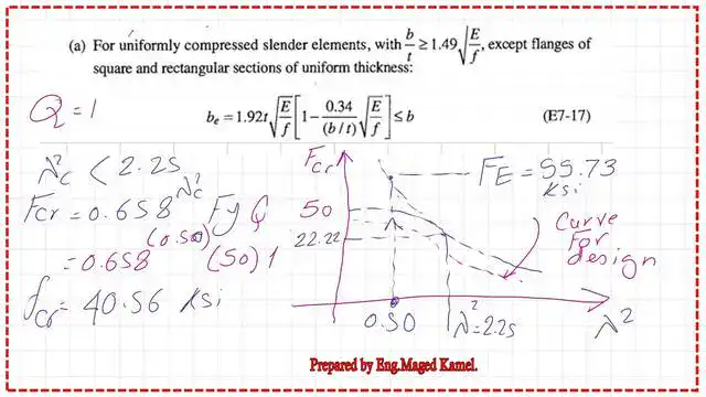 Determine the critical stress value for W section when Q is one.