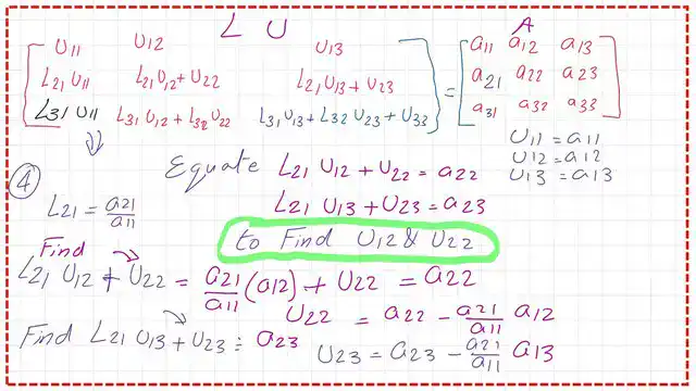 The values of U22 and U23 for the upper matrix U.