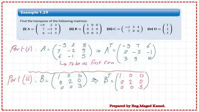 page 5- matrix 5 part-1-problem-1.29-A solved problem for transpose of matrix