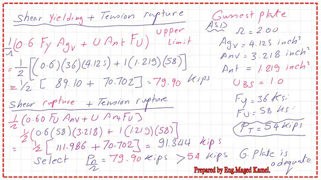 Estimate the allowable block shear strength for Gusset plate.
