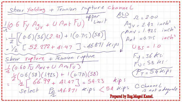 Estimate The Allowable block shear strength for C channel.