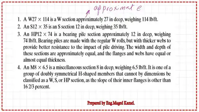 Summary of the data for the different structural steel sections.