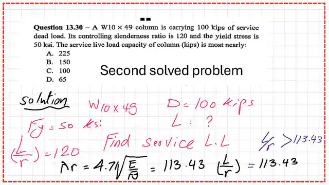 Solved problem 13.30. Find the service live load.