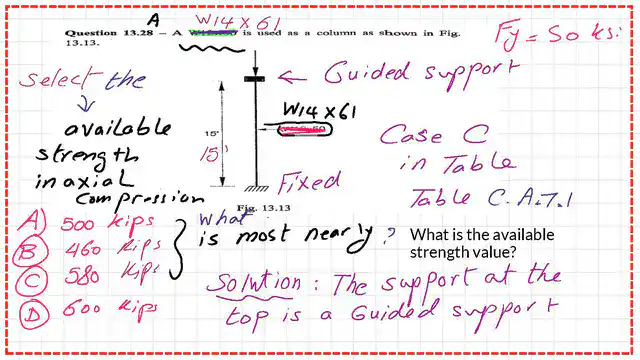 Solved problem 13-28 it is required to get the available compressive strength for W14x61.