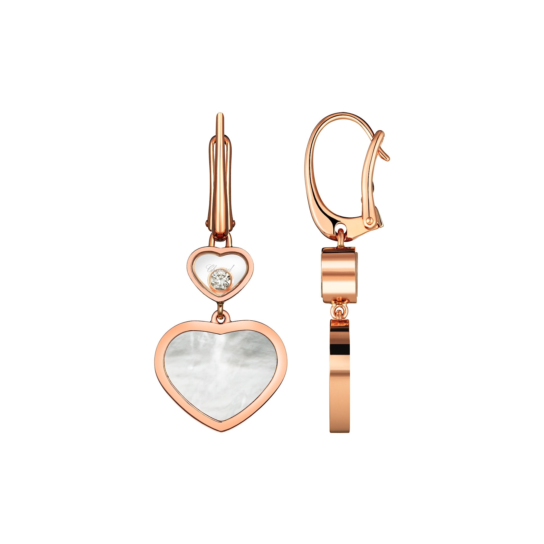 Schmuck: Chopard Happy Hearts Ohrringe aus Roségold mit Perlmutt und 0,10 ct Brillant aus 750 Roségold von CHOPARD