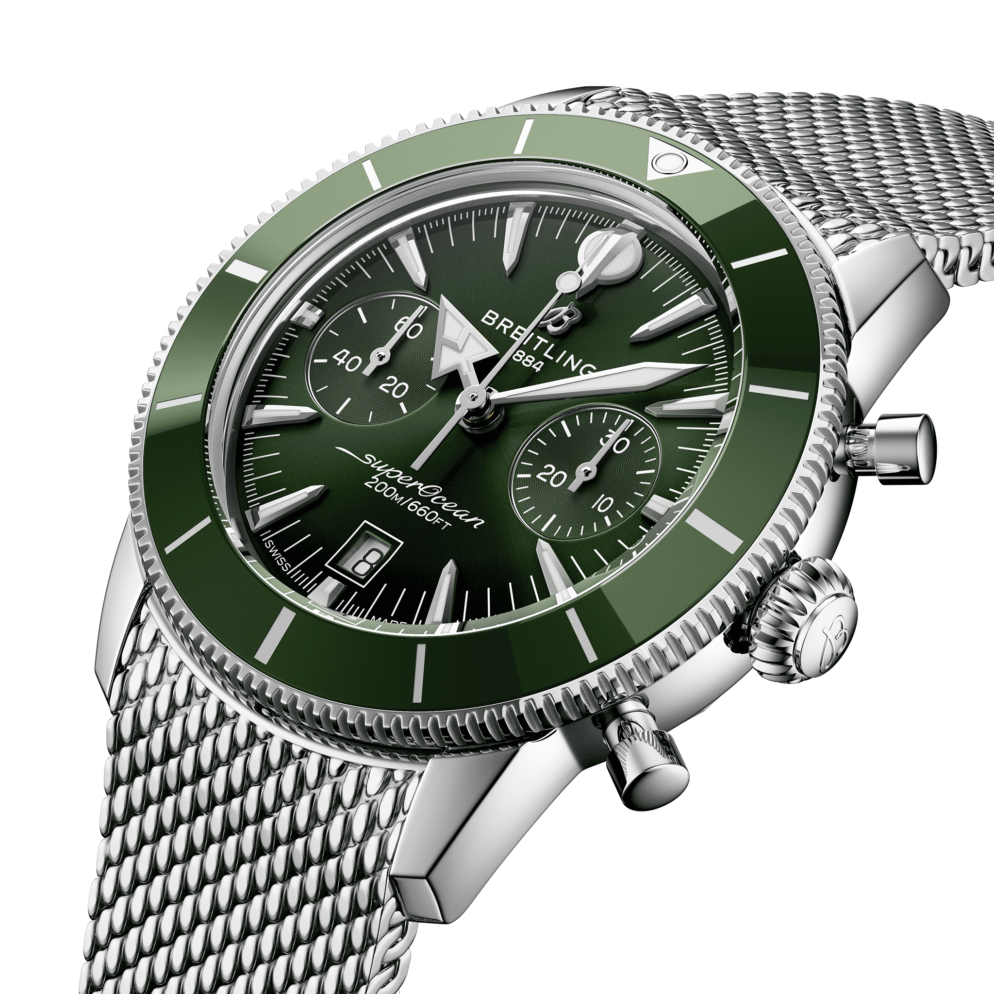 Uhren: Breitling Superocean Heritage B01 Chronograph Automatik Grün Index 42 mm aus Edelstahl von Breitling