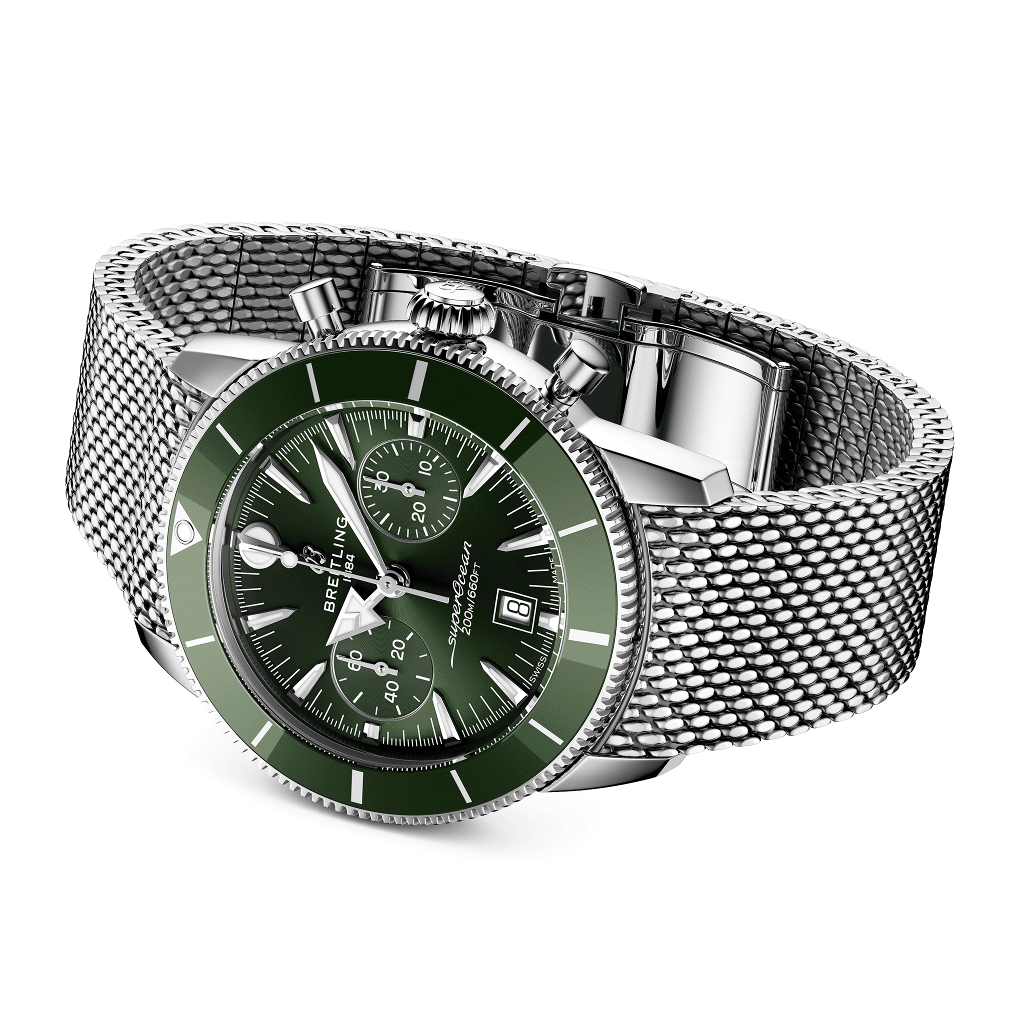 Uhren: Breitling Superocean Heritage B01 Chronograph Automatik Grün Index 42 mm aus Edelstahl von Breitling