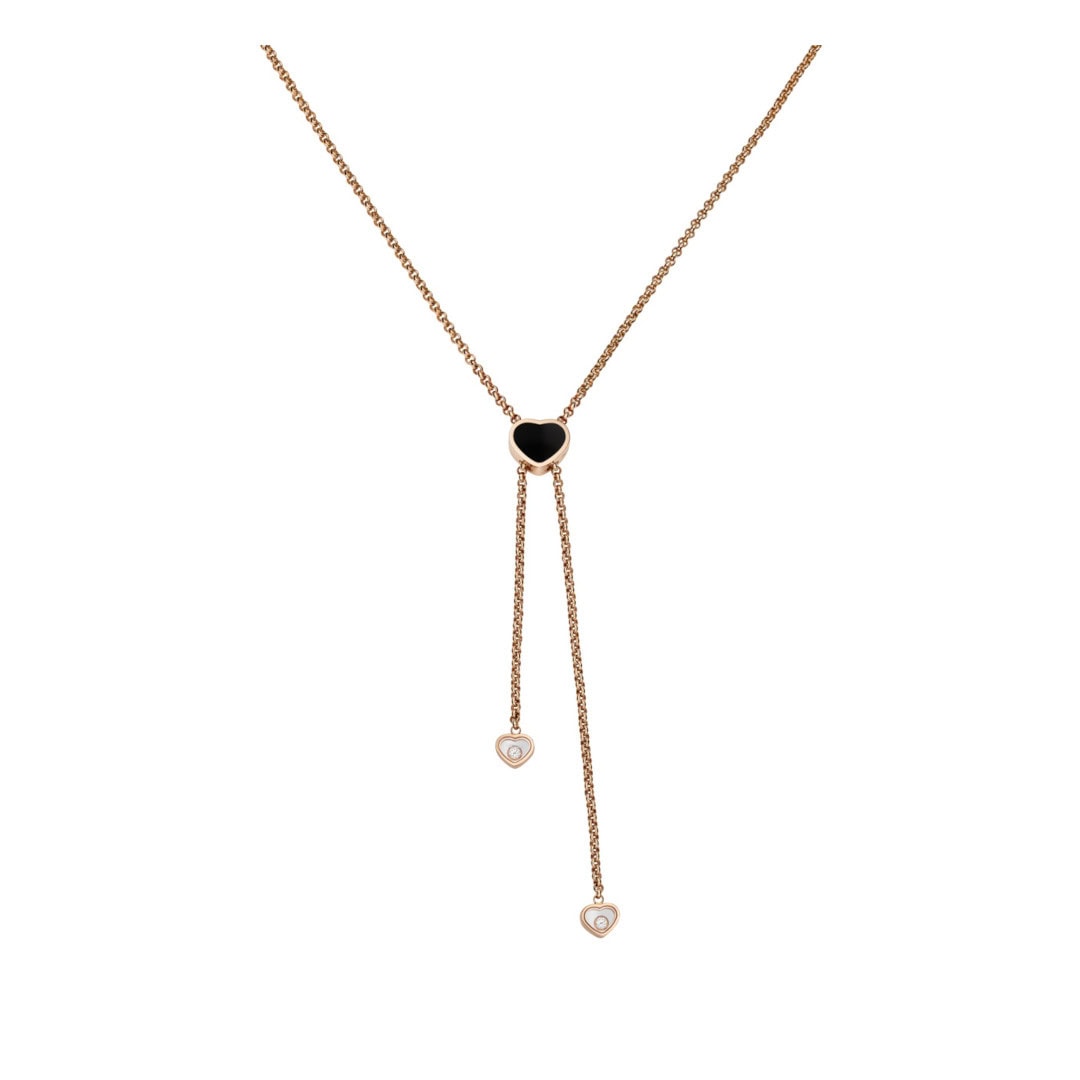 Schmuck: Chopard Happy Hearts Collier aus Roségold 66cm mit Diamant Onyx aus 750 Roségold von CHOPARD