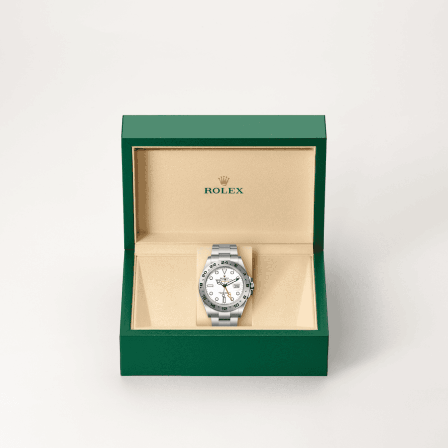 Rolex Explorer II mit Oyster-Band (dreireihig), massive Elemente (M226570-0001) – Juwelier Eckstein Saarbrücken
