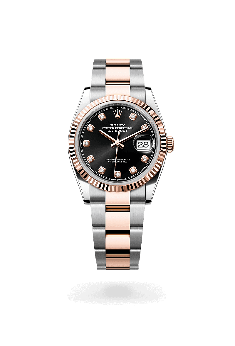 Rolex Datejust 36 in Rolesor Everose (Kombination aus Edelstahl Oystersteel und Everose-Gold) (M126231-0020) mit Zifferblatt Strahlend schwarz mit Diamanten – Juwelier Leo Link Mainz