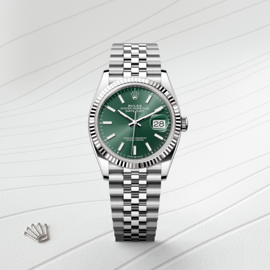 Rolex Datejust 36 Oyster, 36 mm, Edelstahl Oystersteel und Weißgold (M126234-0051) – Juwelier Leo Link Mainz