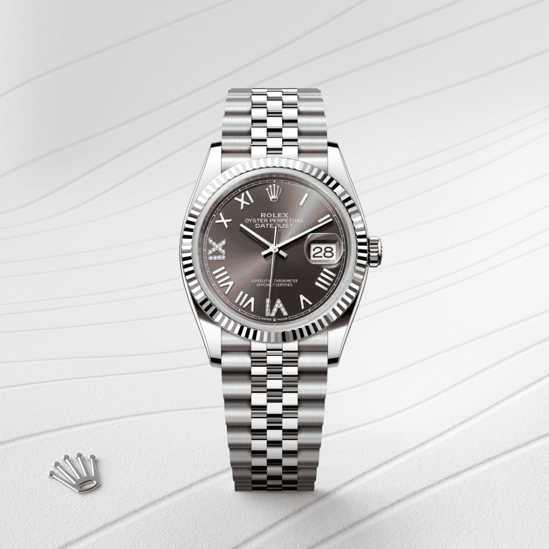 Rolex Datejust 36 Oyster, 36 mm, Edelstahl Oystersteel und Weißgold (M126234-0071) – Juwelier Leo Link Mainz
