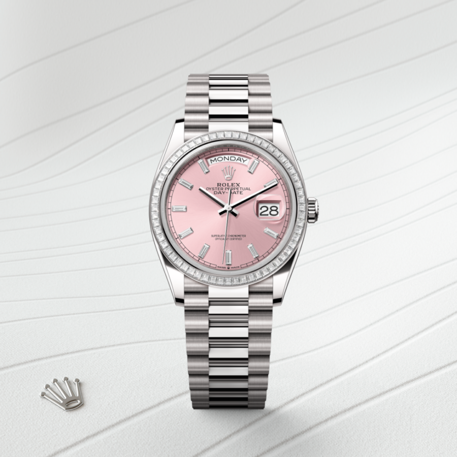 Rolex Day-Date 36 Oyster, 36 mm, Weißgold mit Diamanten (M128399TBR-0029) – Juwelier Leo Link Mainz