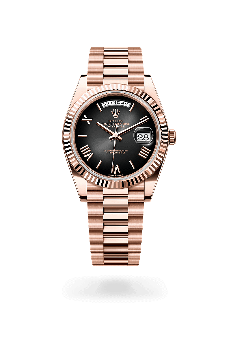 Rolex Day-Date 40 in 18 Karat Everose-Gold (M228235-0055) mit Zifferblatt Schiefergrau ombré – Juwelier Leo Link Mainz
