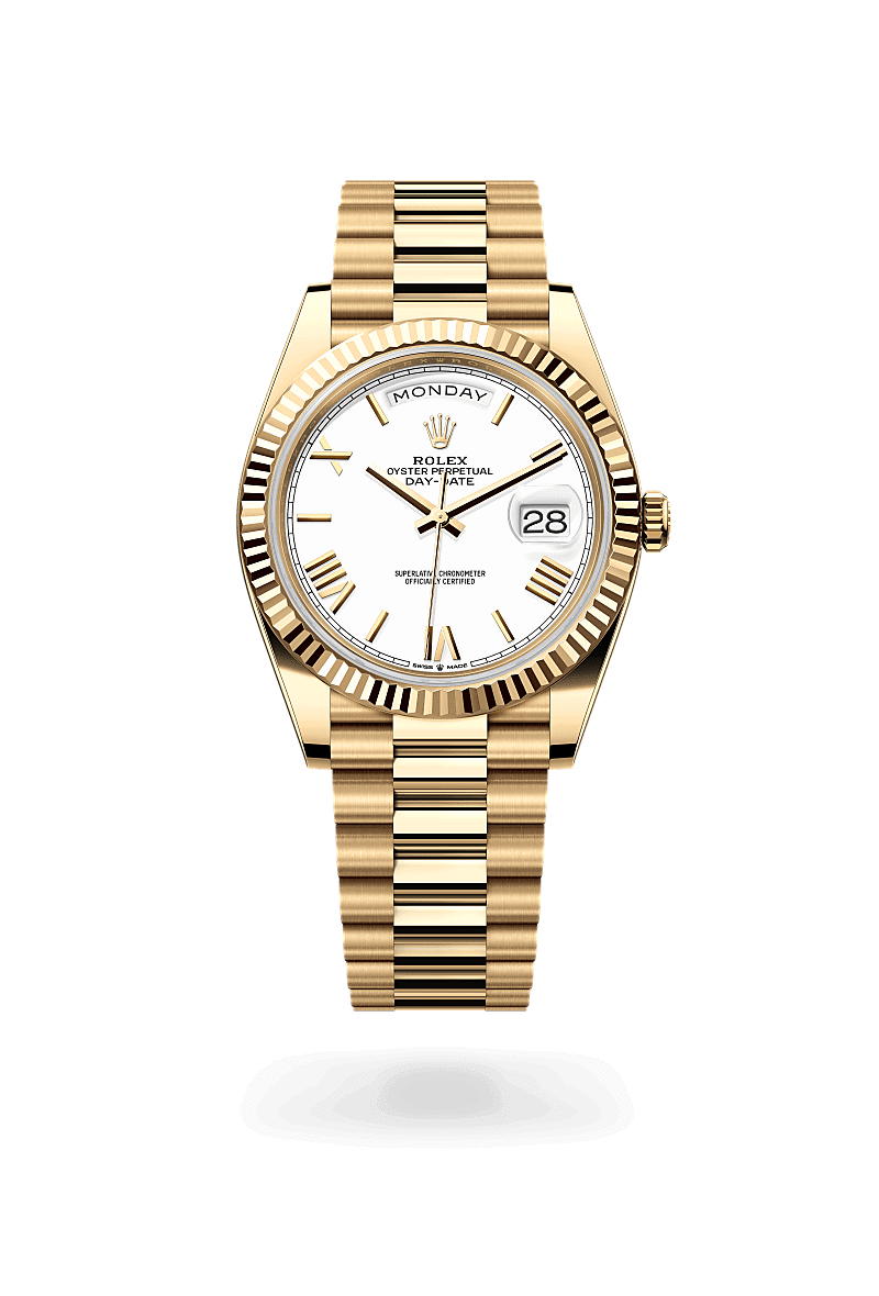 Rolex Day-Date 40 in 18 Karat Gelbgold (M228238-0042) mit Zifferblatt Weiß – Juwelier Leo Link Mainz