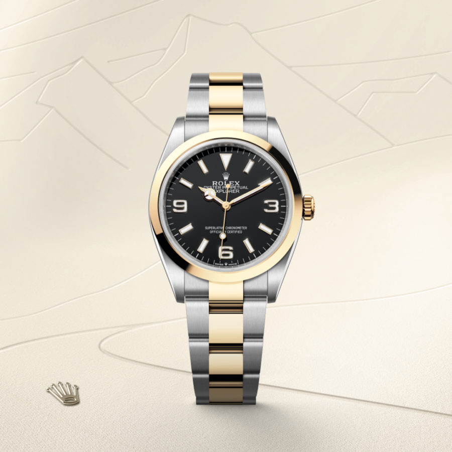 Rolex Explorer 36 Oyster, 36 mm, Edelstahl Oystersteel und Gelbgold (M124273-0001) – Juwelier Leo Link Mainz