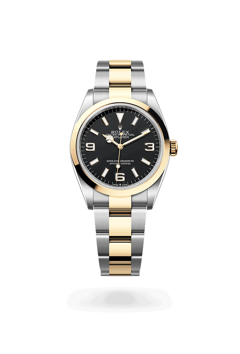 Rolex Explorer 36 in Rolesor gelb (Kombination aus Edelstahl Oystersteel und Gelbgold) (M124273-0001) mit Zifferblatt Schwarz – Juwelier Leo Link Mainz