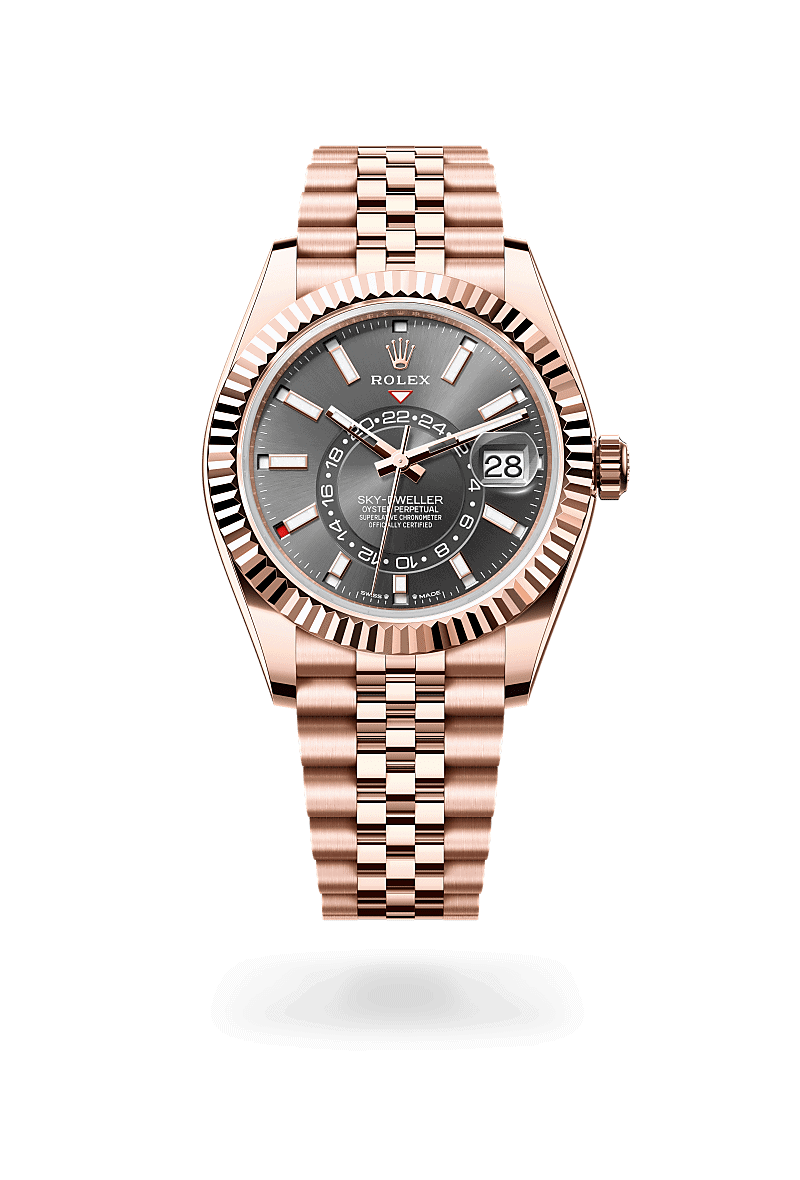Rolex Sky-Dweller in 18 Karat Everose-Gold (M336935-0008) mit Zifferblatt Schiefergrau – Juwelier Leo Link Mainz