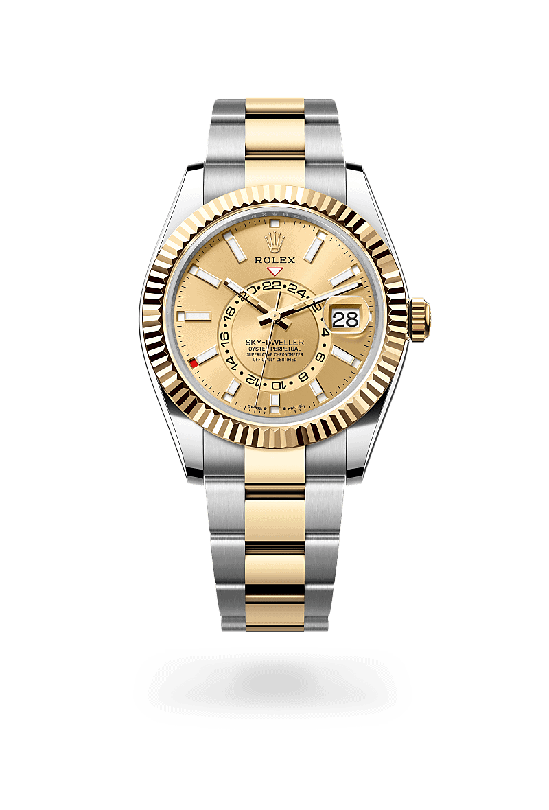 Rolex Sky-Dweller in Rolesor gelb (Kombination aus Edelstahl Oystersteel und Gelbgold) (M336933-0001) mit Zifferblatt Champagnerfarben – Juwelier Leo Link Mainz