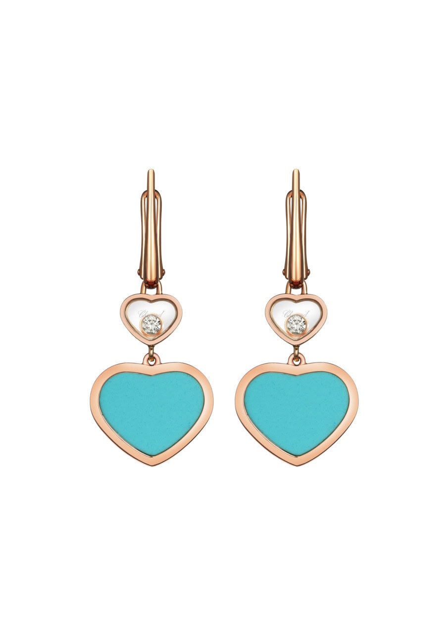 Schmuck: Happy Hearts Ohrhänger Roségold Türkis aus 750 Roségold von Chopard