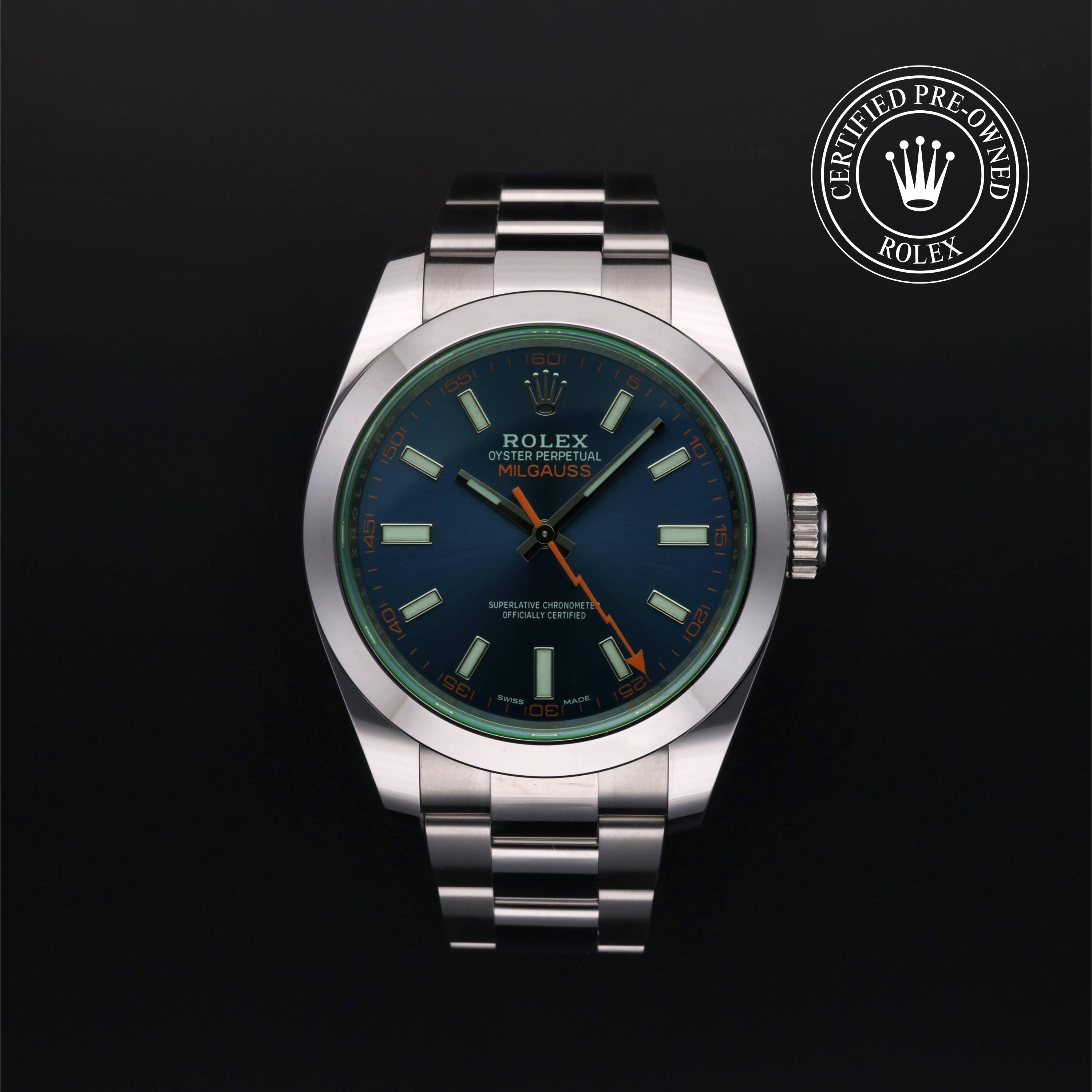 Milgauss aus Edelstahl Oystersteel von Rolex Certified Pre-Owned