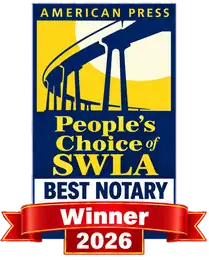 Home 3 American Press People's Choice of SWLA 2026 Best Notary Winner badge
