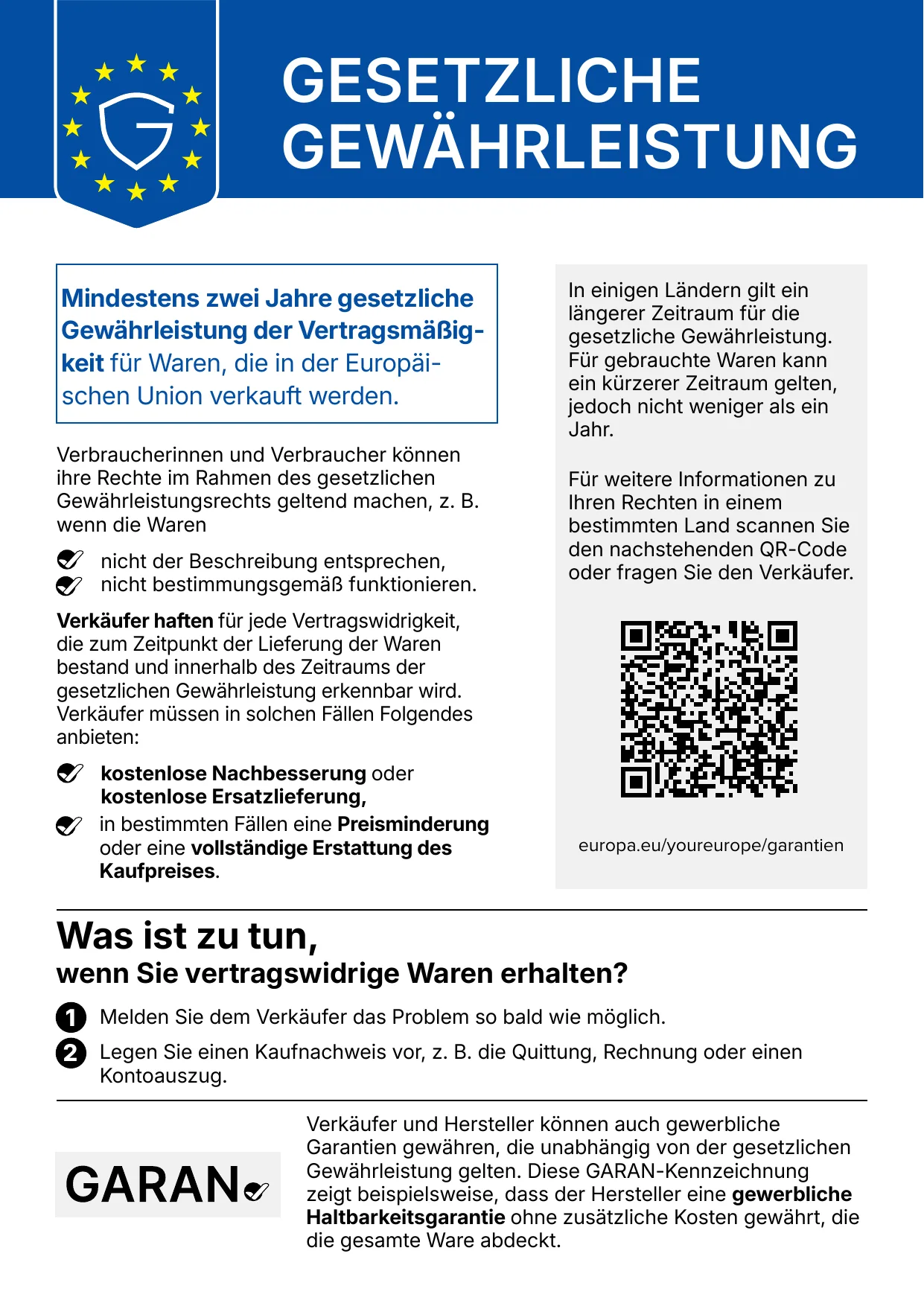 Hinweis zur gesetzlichen Gewährleistung