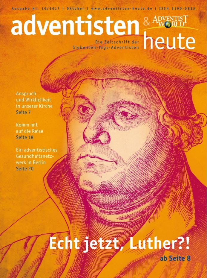 1. Adventisten Zeitung Oktober 2017 mit Luther-Darstellung, christliche Zeitschrift, Siebentags-Adventisten, religiöse Publikation, Glaube, Kirche, evangelische Themen, Deutschland.