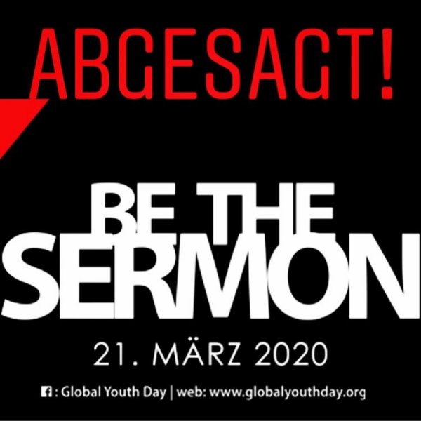 Abgesagt Veranstaltungsplakat für den Gottesdienst am 21. März 2020, globaler Jugendtag, soziale Distanzierung, christliche Gemeinschaft, Event-Absage, religiöse Veranstaltung, kreative Abwesendheit, Christliche Termine 2020, Corona-Bestimmungen.