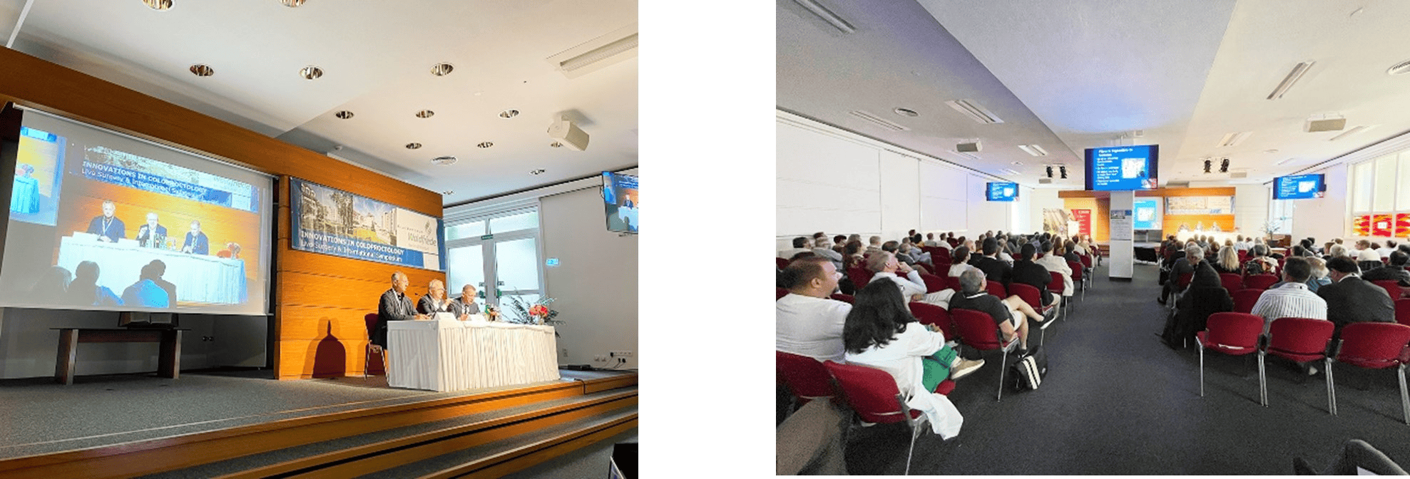 Innovative Fachkonferenz im Tagungsraum, Experten präsentieren auf großen Monitoren, das Publikum hört aufmerksam zu, bei Advent-Verlag, moderner Veranstaltungsort, Fokus auf Innovationen, Wissenstransfer, professionelle Eventgestaltung.