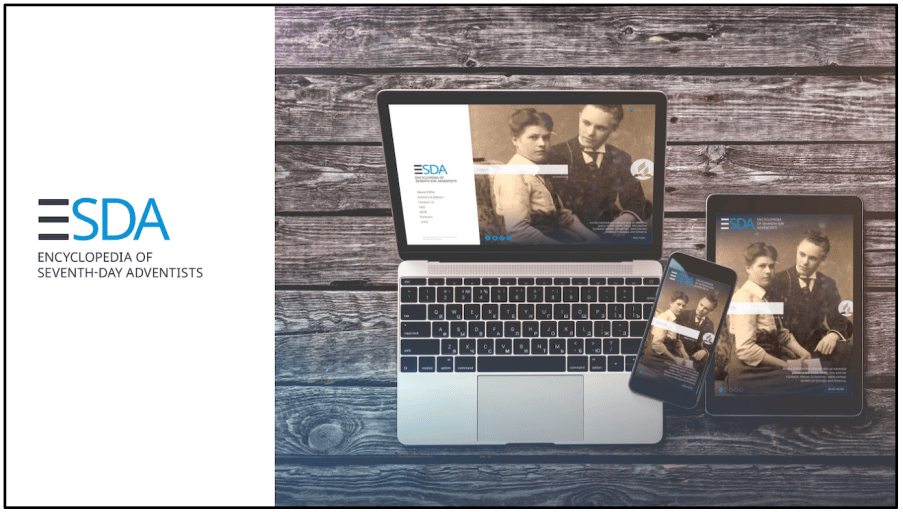 Eingängige Darstellung der SDA-Website auf Laptop, Tablet und Smartphone, symbolisiert digitale Verfügbarkeit der Encyclopaedia of Seventh-Day Adventists für evangelistische und bildende Zwecke.