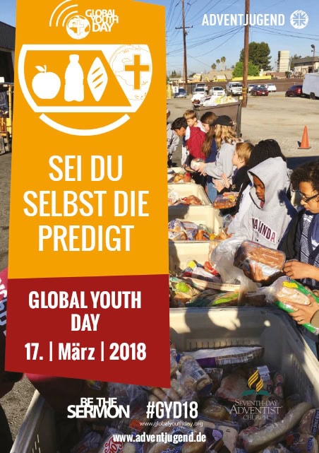 Junge Menschen beim Global Youth Day 2018 beim Verteile von Lebensmitteln, Beten und Engagement für Gemeinschaftsprojekte, im Rahmen von Advent-Verlag Content.