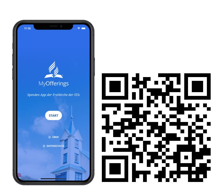 1. Spenden App für die Freikirche der STA auf Smartphone, QR-Code, digitaler Gottesdienst, Online-Spenden, Kirchen-App, religiöse Spenden, digitale Kirchenunterstützung, christliche App.