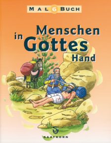 Menschen in Gottes Hand Buchcover, christliche Kinderbibelausgabe mit Illustrationen und biblischem Inhalt, geeignet für Familien und Kinder, veröffentlicht von Advent-Verlag.