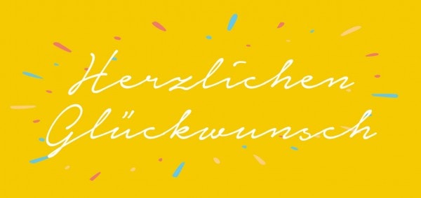 Farbiger Grußkarte mit Glückwünschen und Konfetti, ideal für festliche Anlässe und persönliche Gratulationen, veröffentlicht von Advent-Verlag.