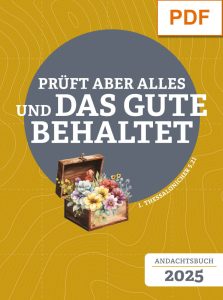 Blumen in einer Holzkiste, designed für das Advent-Verlag Andachtsbuch 2025, mit einem ansprechenden gelben Hintergrund und christlichen Zitaten, ideal für christliche Jahresplaner und spirituelle Bücher.