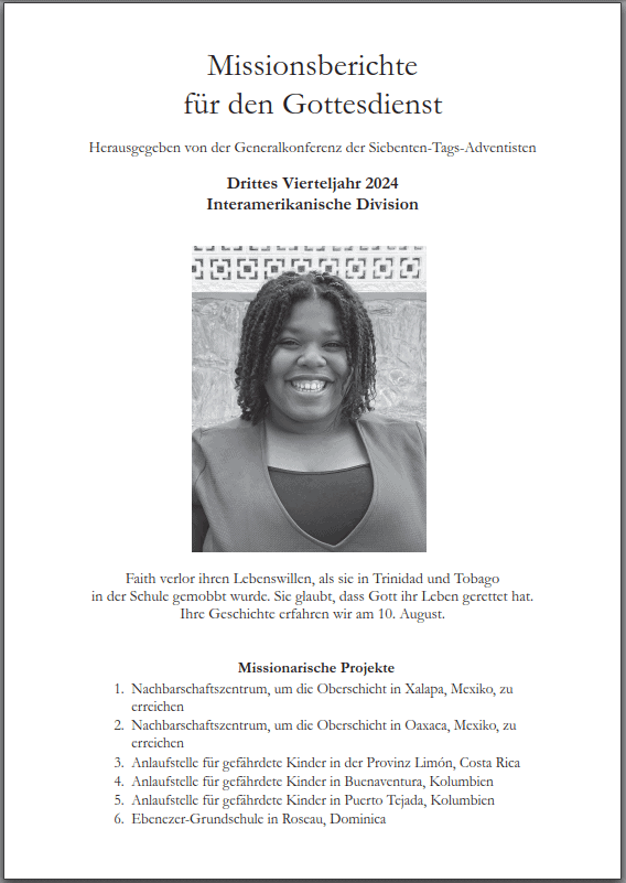 Mutterschaftsbericht für den Gottesdienst, Missionsberichte, interamerikanische Division, Advent-Verlag, Mission, Christentum, soziale Projekte, Kirchenarbeit, religiöse Berichte, internationale Missionsarbeit, Pastorin, religiöse Dokumente, Missionsdokumentation, Kirchenentwicklung, Missionar, soziale Projekte in Lateinamerika, religiöse Berichte, evangelikale Missionen, Christen, Missionserfahrungen.