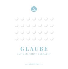 Aufdruck mit weißen Punkten, blaurem Logo, Motiv für christliche Glaubensbücher und religiöse Inhalte, elegant gestaltet, mit dem Titel „Glaube auf den Punkt gebracht“ und Artikel webseite.