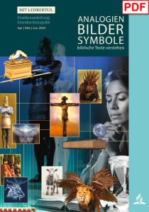 Analogen Bilder Symbole Buchcover, christliche und biblische Symbolik, Studienleitung, Bibeltexte, religiöse Kunst, Studienhilfe, Standardausgabe, April bis Juni 2025.