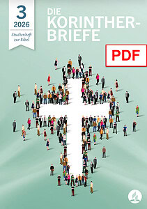 Illustration von Menschen, die um eine große Kreuz-Ikone versammelt sind, auf dem Cover eines Studienhefts zu den Korintherbriefen, veröffentlicht vom Advent-Verlag.
