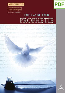 Buchcover mit weißer Taube, Tintenfass und Feder, Titel 'Die Gabe der Prophetie', für SEO relevante Bildbeschreibung.