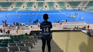 Advocate Sonali Sardana at the Major Dhyan Chand National Stadium for the inaugural Delhi High Court Bar Association 6-a-side Hockey Tournament in 2024