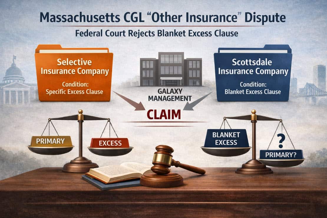 Massachusetts CGL other insurance clause dispute diagram showing primary vs excess coverage