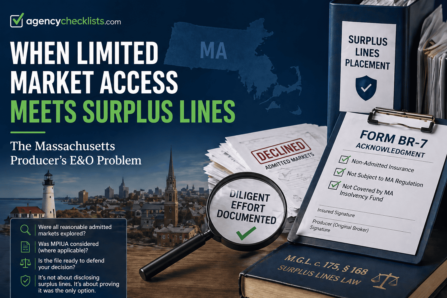 Massachusetts surplus lines placement and E&O risk documentation