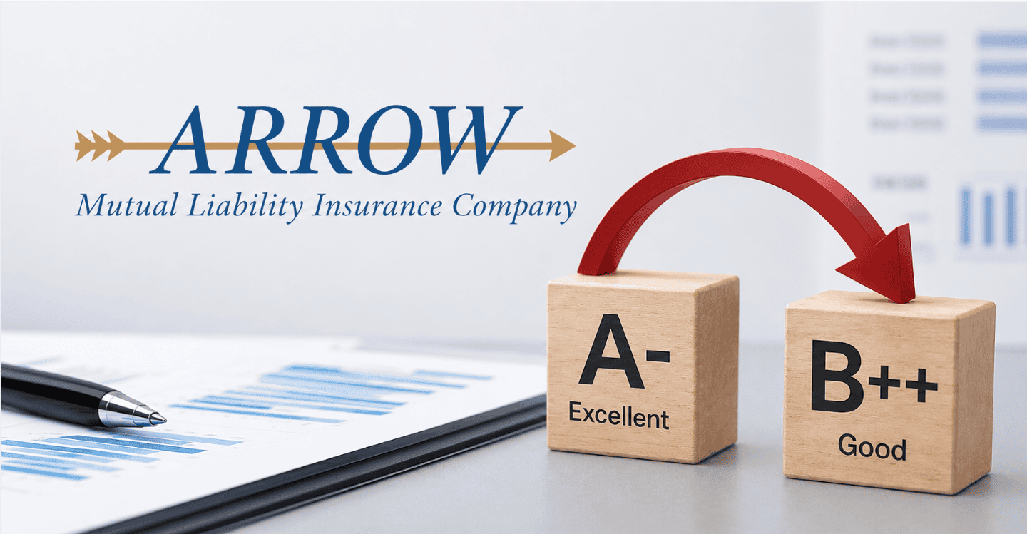 Arrow Mutual Liability Insurance Company rating downgrade illustration showing AM Best downgrade concept