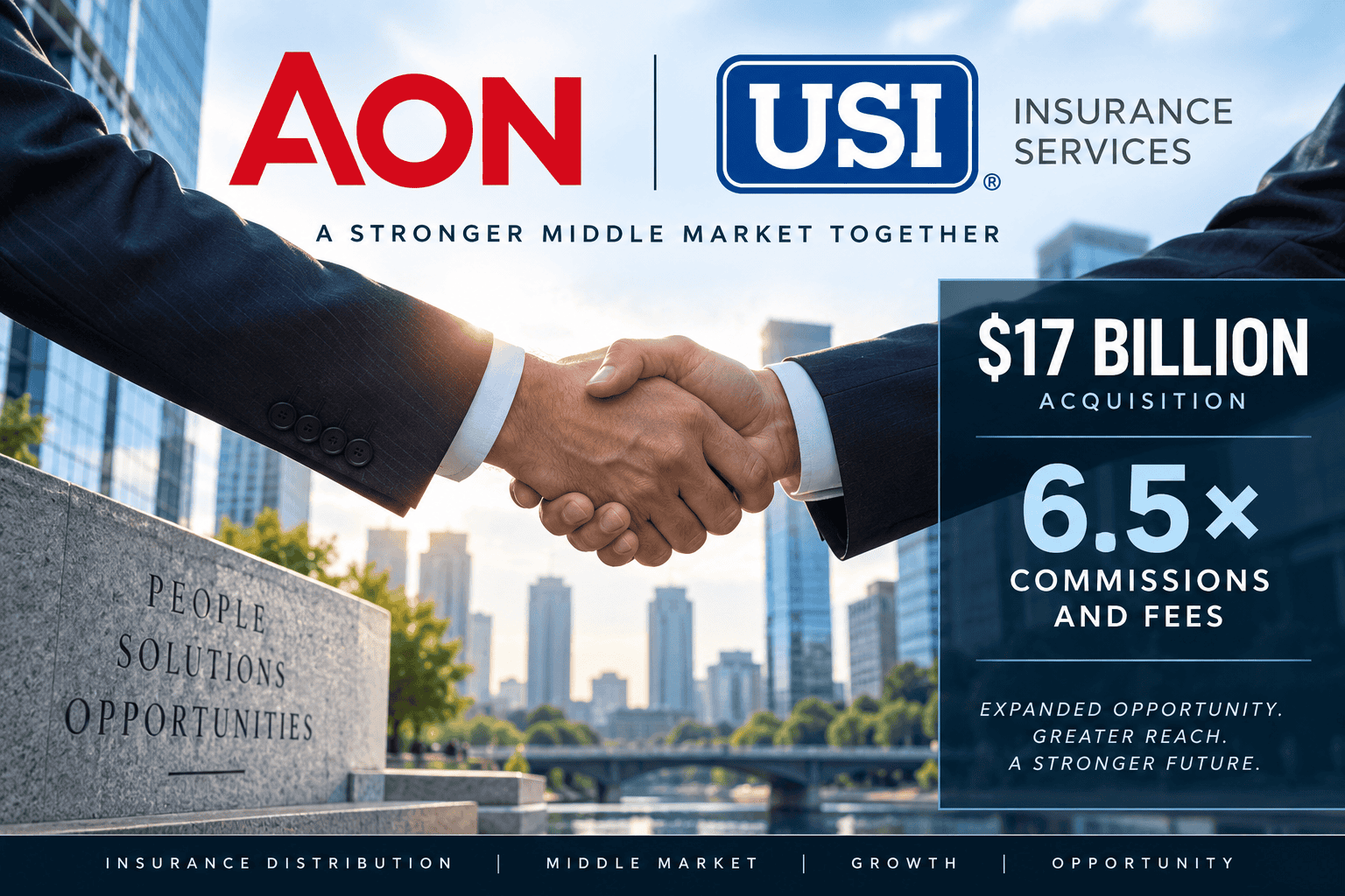Aon and USI Insurance Services $17 billion acquisition highlighting a 6.5-times commissions and fees valuation