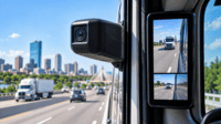 Commercial truck equipped with a digital camera monitoring system approved for use under Massachusetts RMV regulations.