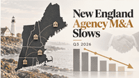 Illustration of New England insurance agency mergers and acquisitions slowing in the third quarter of 2026.