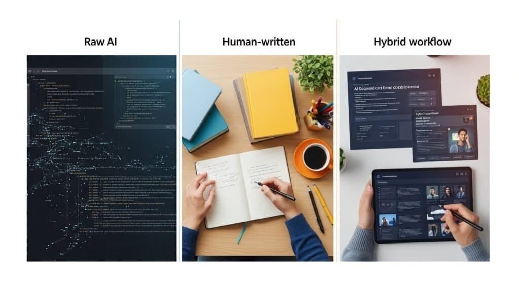 AI writing vs human writing SEO content production models compared